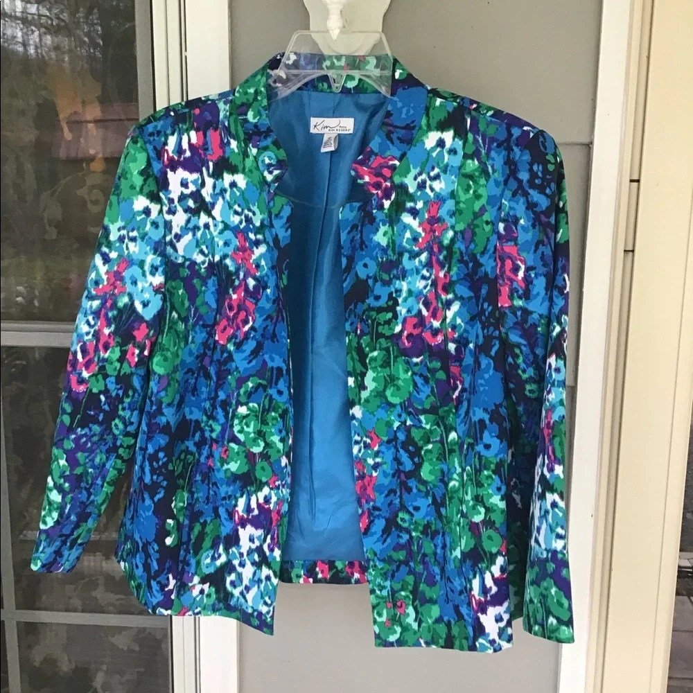 Beautiful church Ladies dressy Jacket Kim Rogers 8p petite Spring Turquoise NWOT - Picture 2 of 16